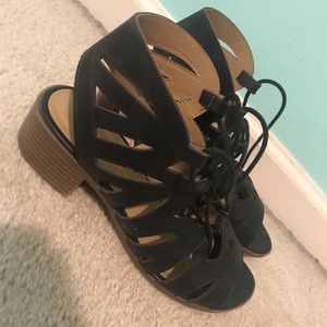 Black low heel wedge sandals size 8.5